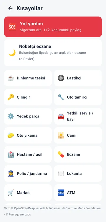 Kısayollar ve yol yardımı
